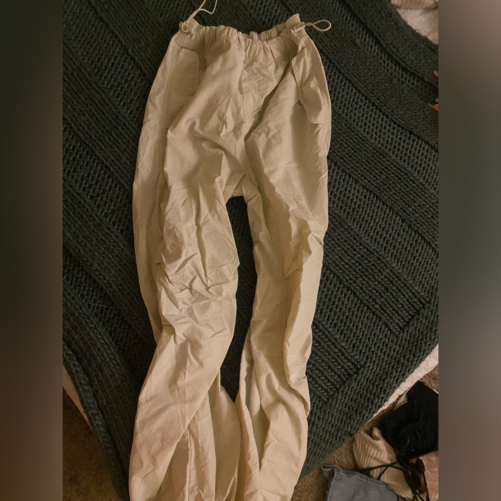 White parachute pants